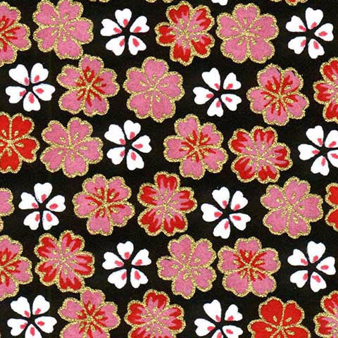 Yuzen Pink Cherry Blossoms on Black KYO-6990