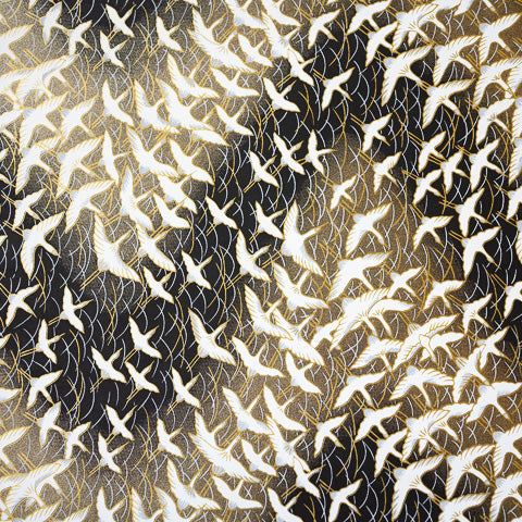 Yuzen Black with Waves of Cranes KYO-5533