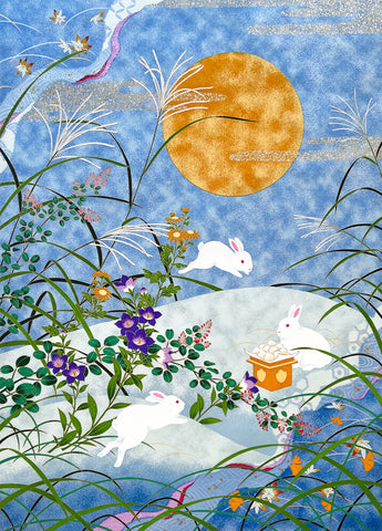Sougara Yuzen Art Scene Rabbits with Full Moon MSY-8
