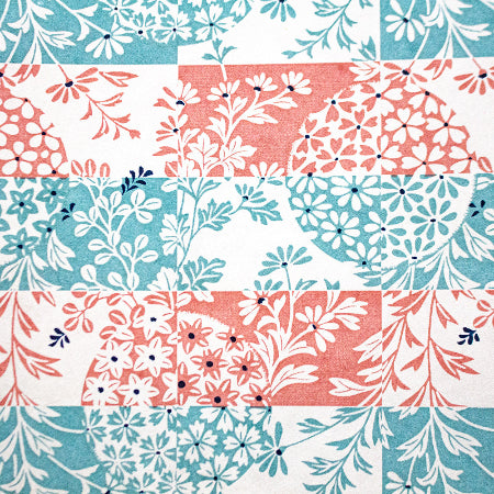 Yuzen Teal and Coral Floral Stripes YP-8562