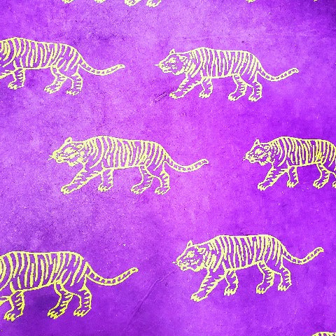 NP-TigerP Lokta Woodblock Purple Medium Tiger in Gold