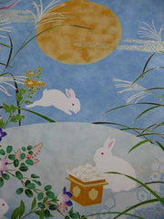 Sougara Yuzen Art Scene Rabbits with Full Moon