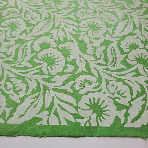 Lokta Off White Floral on Kelly Green