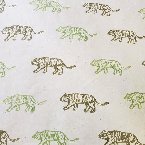 NP-TigerGO Lokta Woodblock Medium  Tiger in Green & Olive