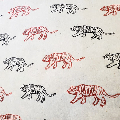 NP-TigerRB Lokta Woodblock Medium Tiger in Red & Black