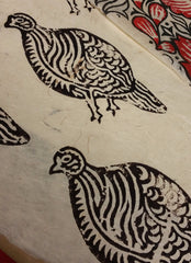 NP-GHens Vintage Lokta Woodblock Guinea Hens